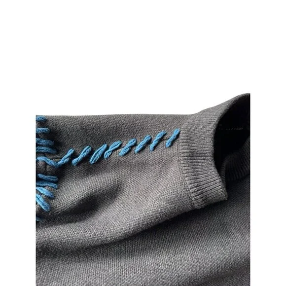 English Factory Women's Sz S Whip Contrast Stitch Gray Blue Pullover Sweater - Picture 8 of 9